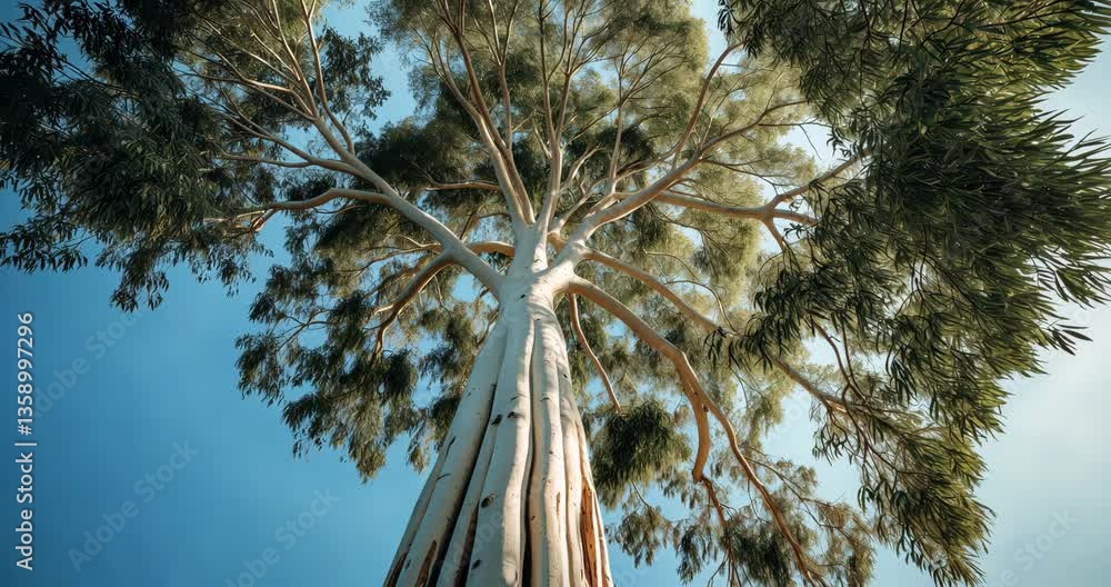 Aufkleber canopy of large eucalyptus tree viewed from below towards the sky.