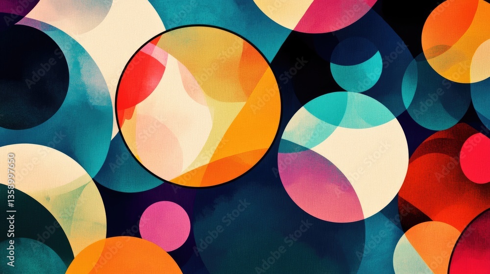 Poster Colorful Abstract Circle Pattern with Vibrant Shapes and Textures in Vivid Color Palette for Artistic Background