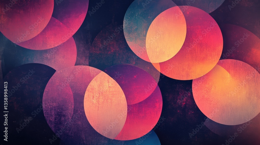 Aufkleber abstract colorful circles overlaid on dark background with grunge texture for modern design projects