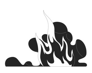 Fire flames with smoke rising 2D line object. Environmental heat danger, emergency situation. Wildfire disaster. Burning hazard isolated clipart vector ink outline item. Monochrome spot illustration