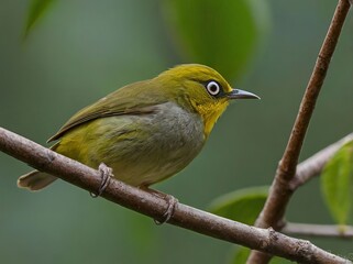 Fototapeta premium Sangihe White-eye (Zosterops nehrkorni) – A tiny, rare songbird from Indonesia’s Sangihe Islands.
