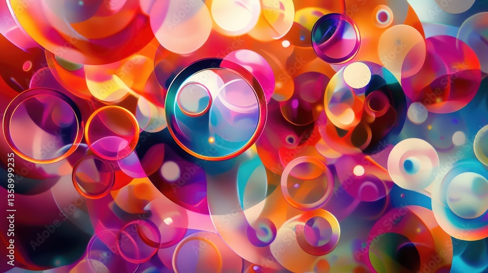Poster vibrant abstract composition with colorful bubbles and circles in a playful design style