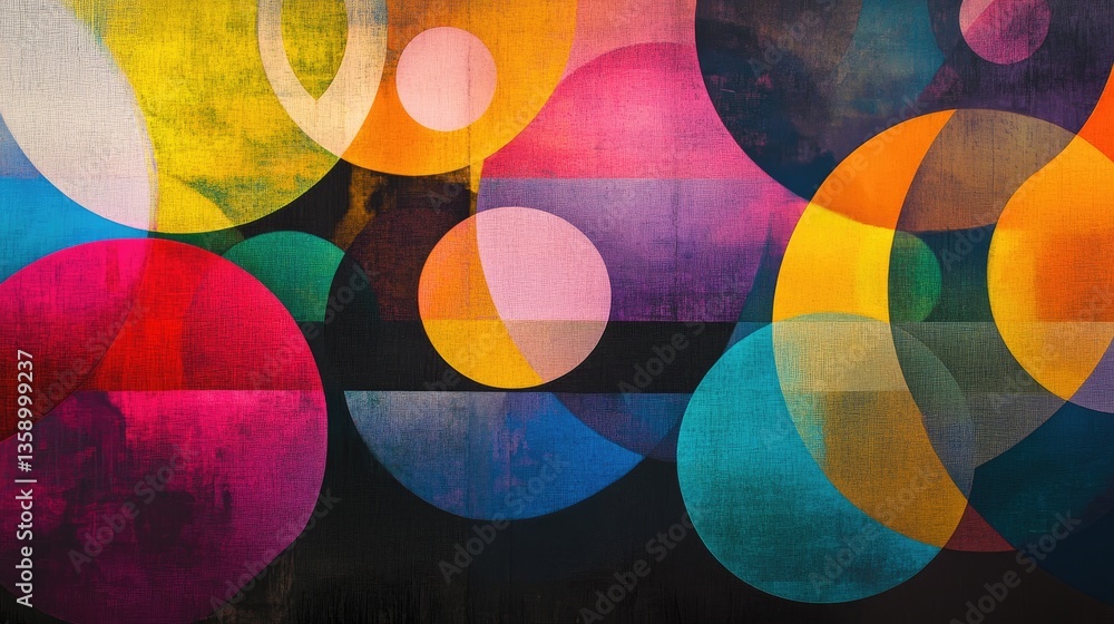 Poster colorful abstract background with circular shapes in vivid hues and textures for artistic and creati