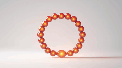 A digital rendering of a bracelet composed of numerous small, glossy orange spheres arranged in a circular formation. The spheres exhibit a high degree of reflectivity and smoothness.  The