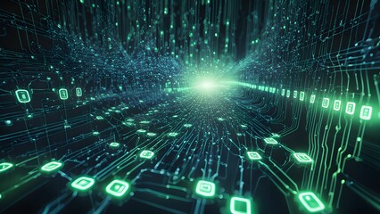 Digital Data Stream: Futuristic Network Tunnel