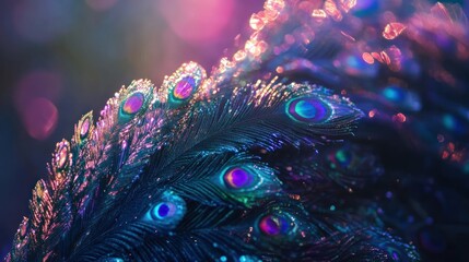 Vibrant Peacock Feathers with Shimmering Accents for Decorative Art or Design