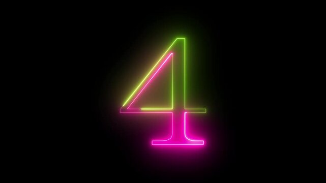 4 taxt Animation of glowing neon Pink and blue color number text animation . pink and blue neon number Four, symbol, technology, text,
