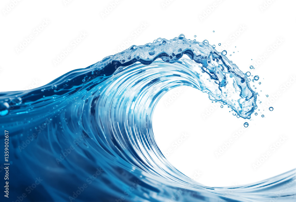 Poster mesmerizing curl of an ocean wave in a minimalist composition, conveying power and fluidity