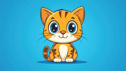 Cute cartoon tabby cat sitting, cheerful expression, simple background, children's book illustration, social media post