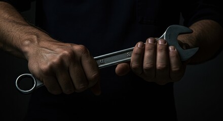 Hands holding a wrench, ready for work.