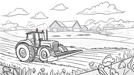 Black and white farm tractor illustration