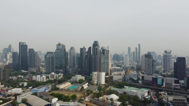 left side drone aerial sweep of Bangkok Thonglor Thailand
