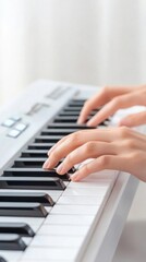 Fototapeta premium Hands Playing Keyboard on Modern Piano with Soft Background