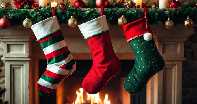 Christmas stocking against a fireplace backdrop
