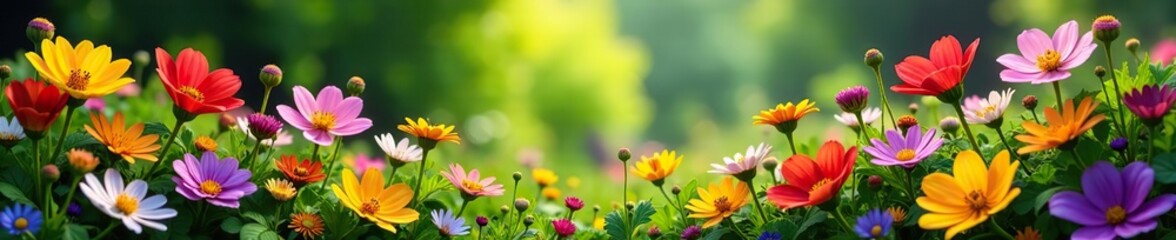 Fototapeta premium A mesmerizing garden bursting with colorful wildflowers, creating a stunning natural tapestry, tranquil, meadow