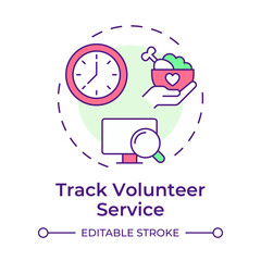 Track volunteer service multi color concept icon. Recording and analyzing activities. Contribution management. Round shape line illustration. Abstract idea. Graphic design. Easy to use in brochure