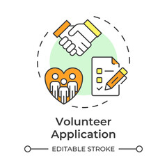 Volunteer application multi color concept icon. Access matching candidates. Supporters program administration. Round shape line illustration. Abstract idea. Graphic design. Easy to use in brochure