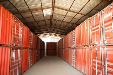 Red Shipping Containers Warehouse.