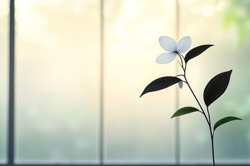 A delicate white flower illuminated by soft natural light against a blurred background.