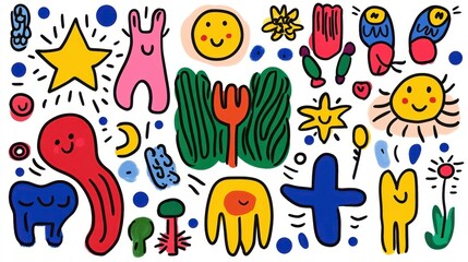 Playful Doodle Illustration with Bright Colors and Cheerful Elements