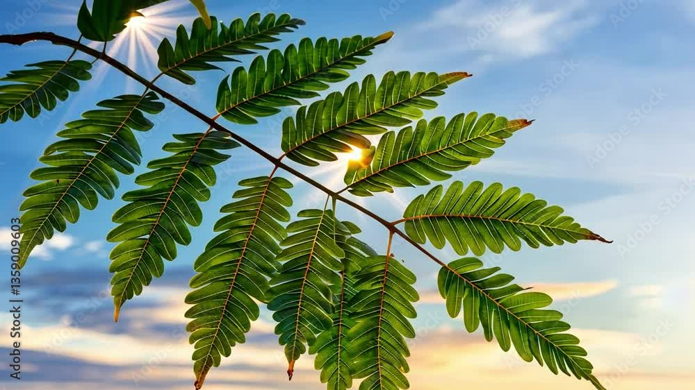 Poster sunlit leaf: a detailed capture of a vibrant leaf, with intricate patterns and textures, set against