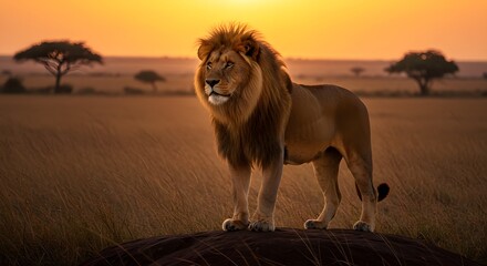 Powerful Lion Roaming the Savanna