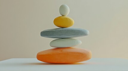 Modern Minimalist Stacked Stones in Soft Pastel Colors on Display