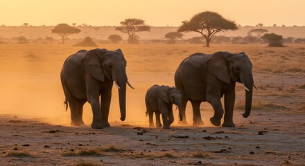 Elephants Walking Through the Dusty Plains of Africa