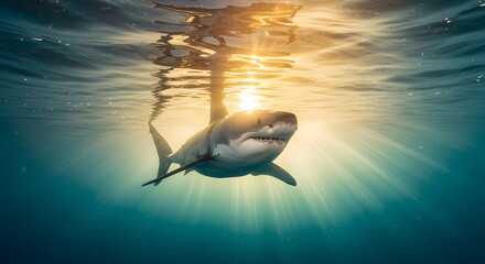 Great White Shark Swimming Toward the Camera