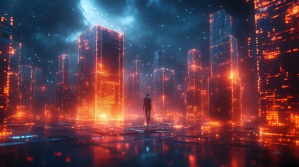 Obraz premium Neon technology design in cyber world high resolution picture