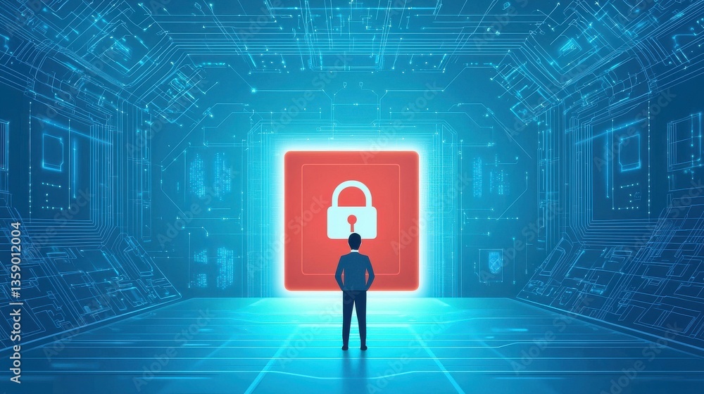 Aufkleber digital security concept with lock symbol in futuristic environment