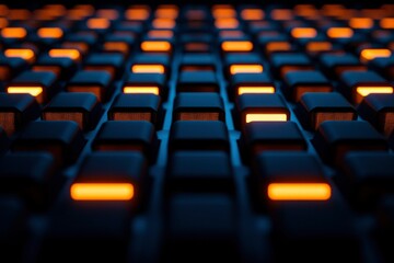 Obraz premium Dark keyboard with illuminated keys for gaming or industrial control in the background