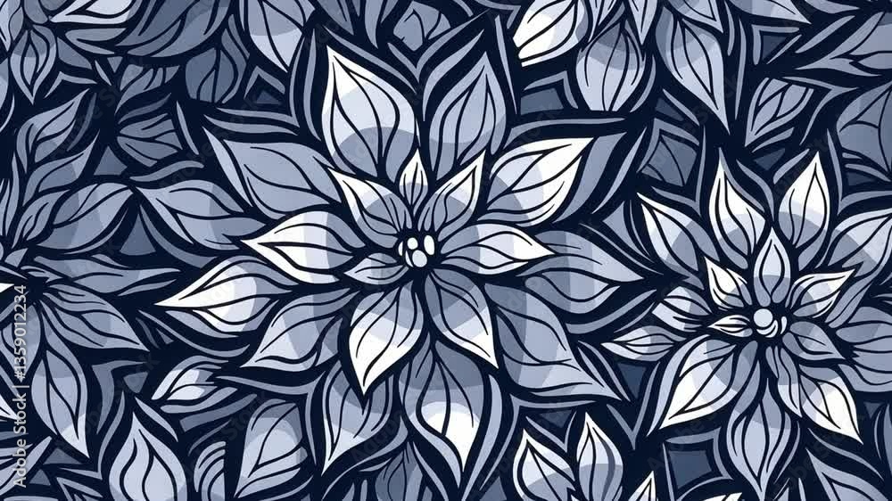 Poster floral harmony: an intricate pattern of stylized flowers, showcasing a captivating interplay of ligh