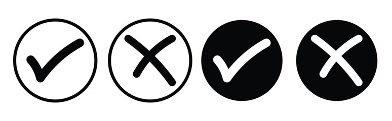check mark icon button set. Green and black check mark, red cross mark icon set. check box icon with right and wrong buttons and yes or no checkmark icons in green tick box and red cross