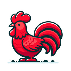Red rooster with bright feathers on white background. Ideal for agricultural themes, farm animal education, or Chinese New Year celebrations.