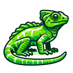 Naklejka premium Green iguana with detailed scales on white background. Ideal for reptile illustrations, exotic pet care information, or tropical wildlife educational content.