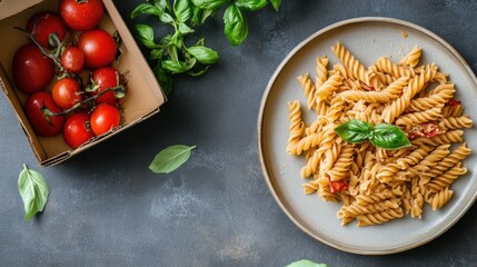 Simple Pasta Dish with Cherry Tomatoes and Basil