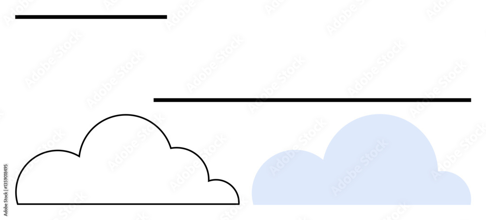 Poster overlapping cloud shapes with thin horizontal lines above create a clean, abstract composition. idea