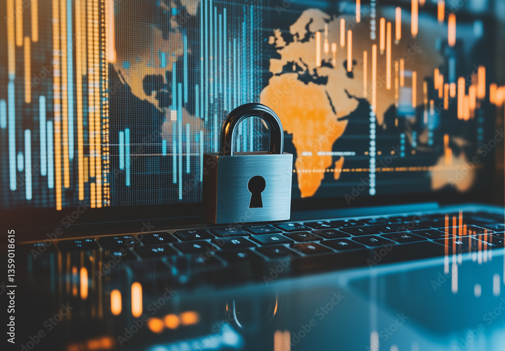 Aufkleber nis2 eu cybersecurity directive concept, global cybersecurity padlock on laptop with data analytics 
