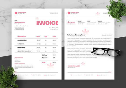 Pink And Black Invoice And Letterhead