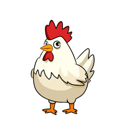 Cute cartoon chicken vector illustration with bright colors, perfect for kids' designs, farm logos, food products, and graphic elements