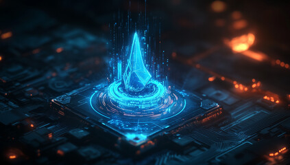 NIS2 EU Cybersecurity Directive Concept, Futuristic Cryptocurrency Technology Abstract Digital Coin on Circuit Board