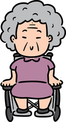 Illustration of elder woman sitting on wheelchair
