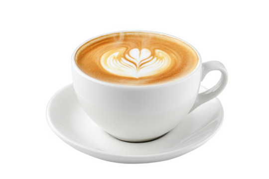 Closeup of a cup of cappuccino with foam and cream isolated on transparent background, PNG