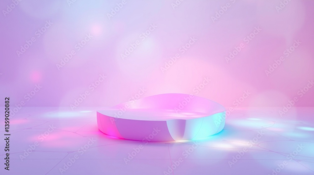 Poster empty abstract podium stage with neon lights and soft background