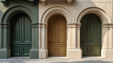 three arched doorways in a building showcasing classic architectural and contrast