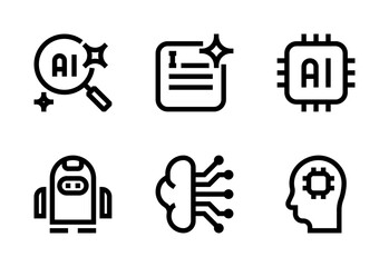 AI icon set, vector, in LINE style, for technology, artificial intelligence, graphic design, web, etc.