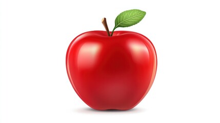 Red Apple with Leaf, Realistic Illustration