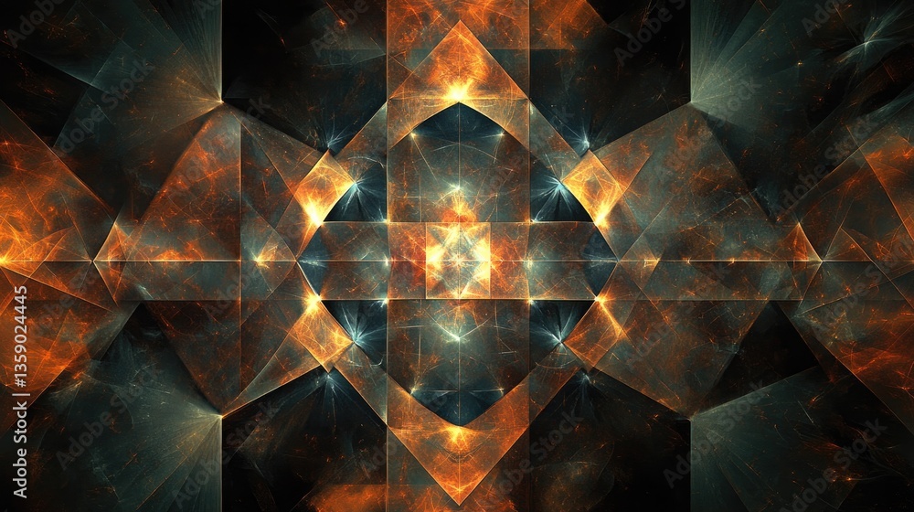 Aufkleber abstract geometric pattern with vibrant orange and blue colors in a dynamic fractal design for creat
