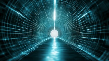 Fototapeta premium Realistic 3d wireframe tunnel with perspective grid background for enhanced visual depth